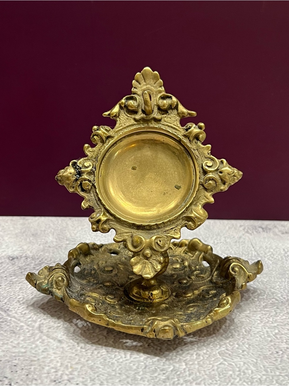 Antique Victorian Brass Pocket Watch Stand Tray Ornate French Rococo Baroque